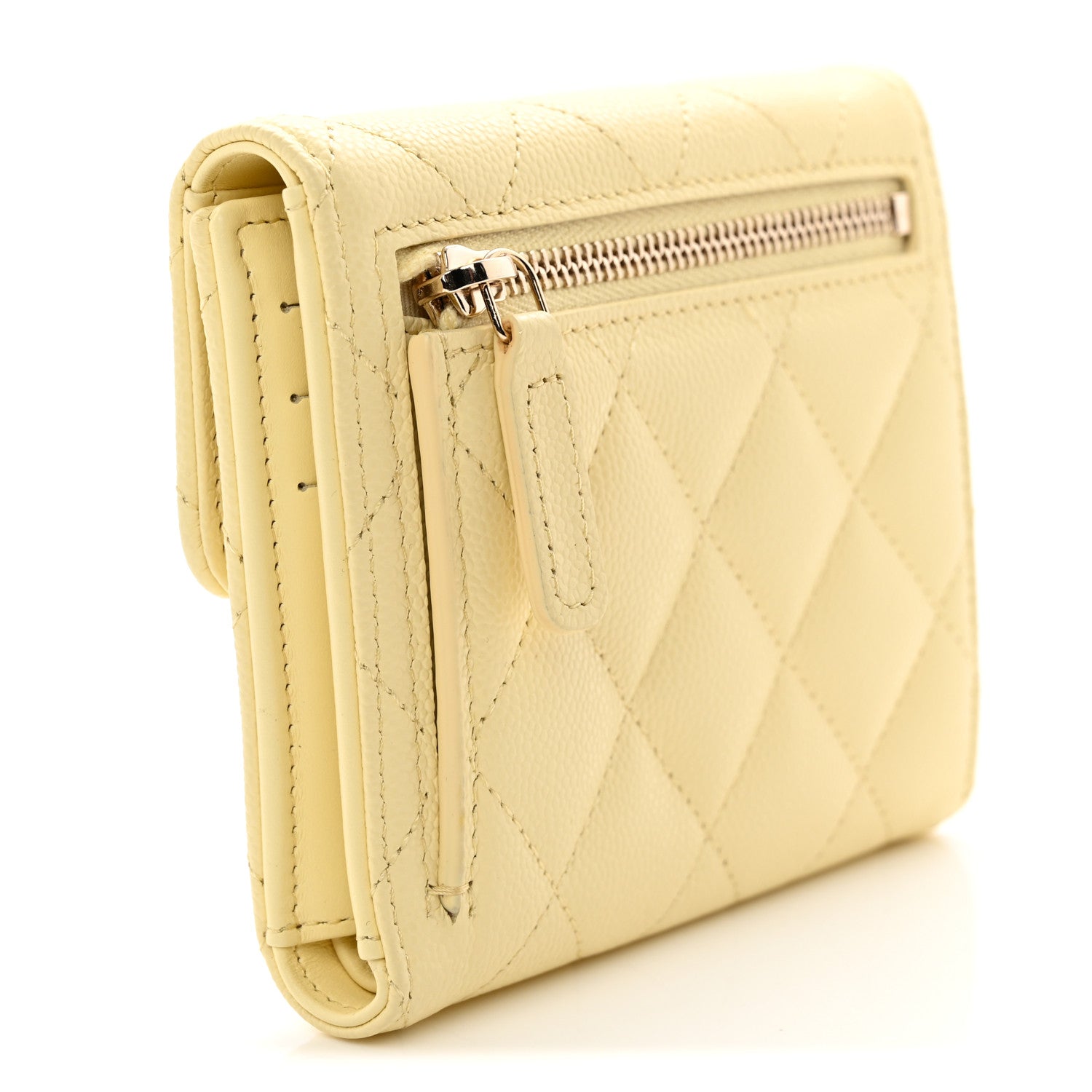 Chanel Caviar Quilted Compact Flap Wallet Light Yellow 3 of 9
