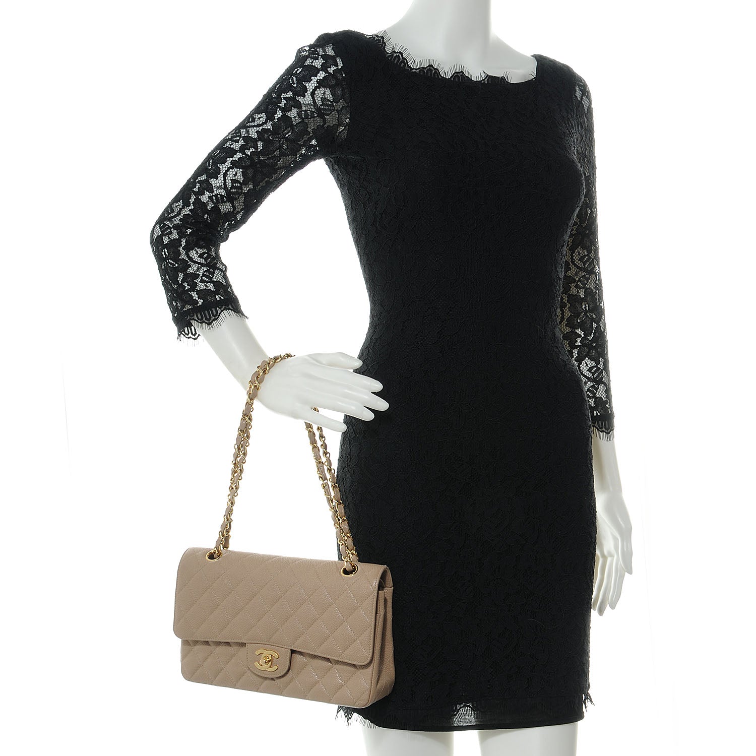 Chanel Caviar Quilted Medium Double Flap Beige 2 of 8