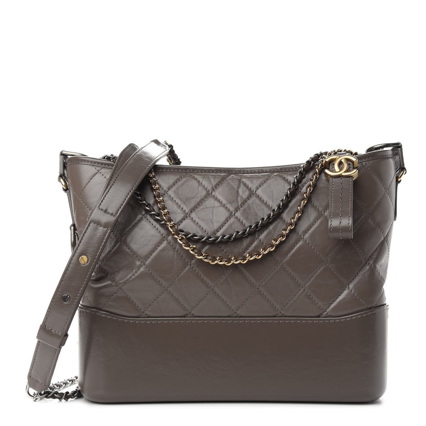Aged Calfskin Quilted Medium Gabrielle Hobo Grey