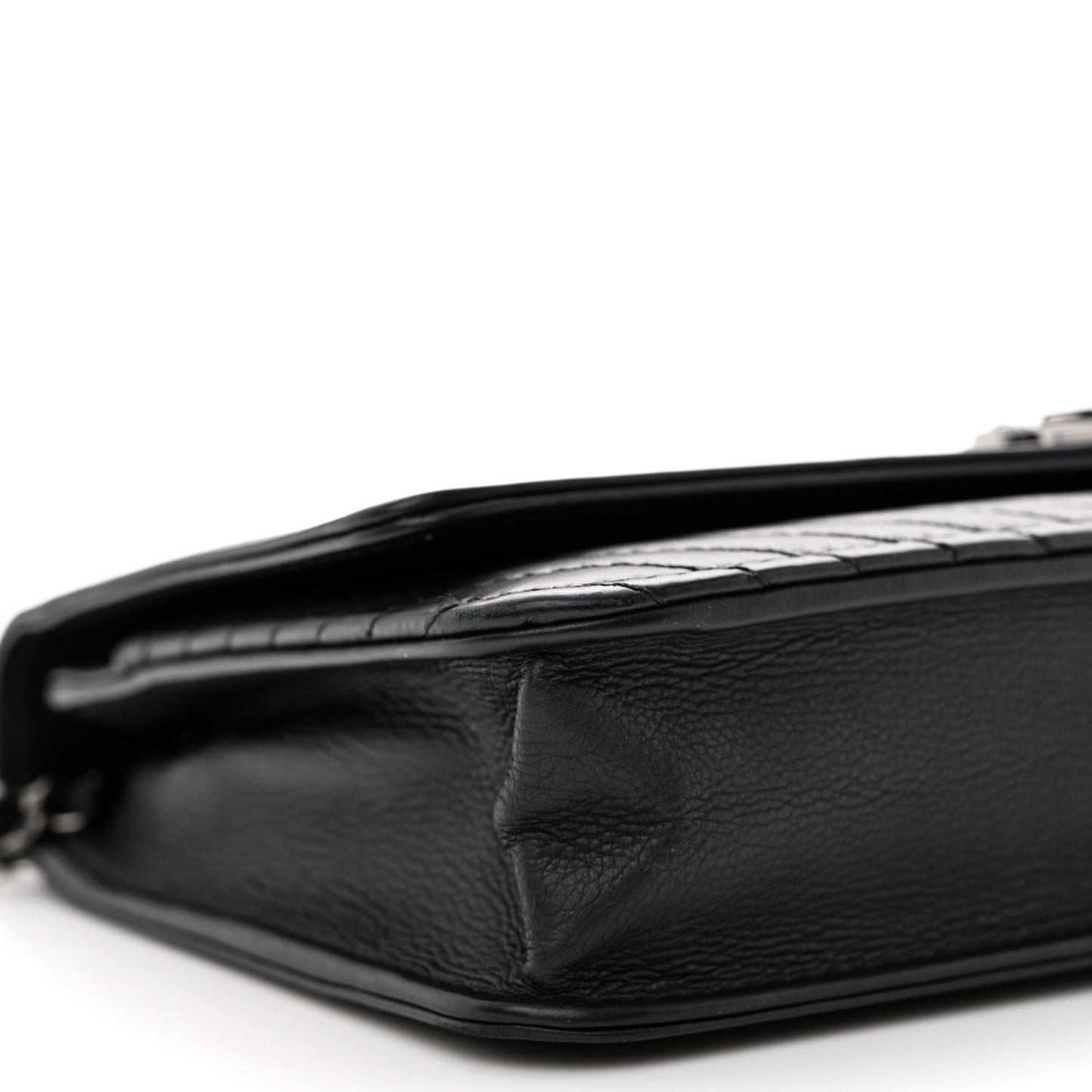 Calfskin Chevron Quilted Boy Wallet On Chain WOC Black