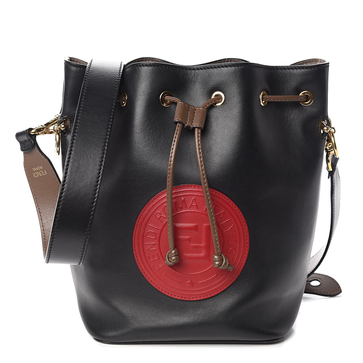 Fendi Vitello Century Matte F is Fendi Stamp Patch Bi-Color Grande Mon Tresor Bucket Bag Black Maya Fragola 1 of 11