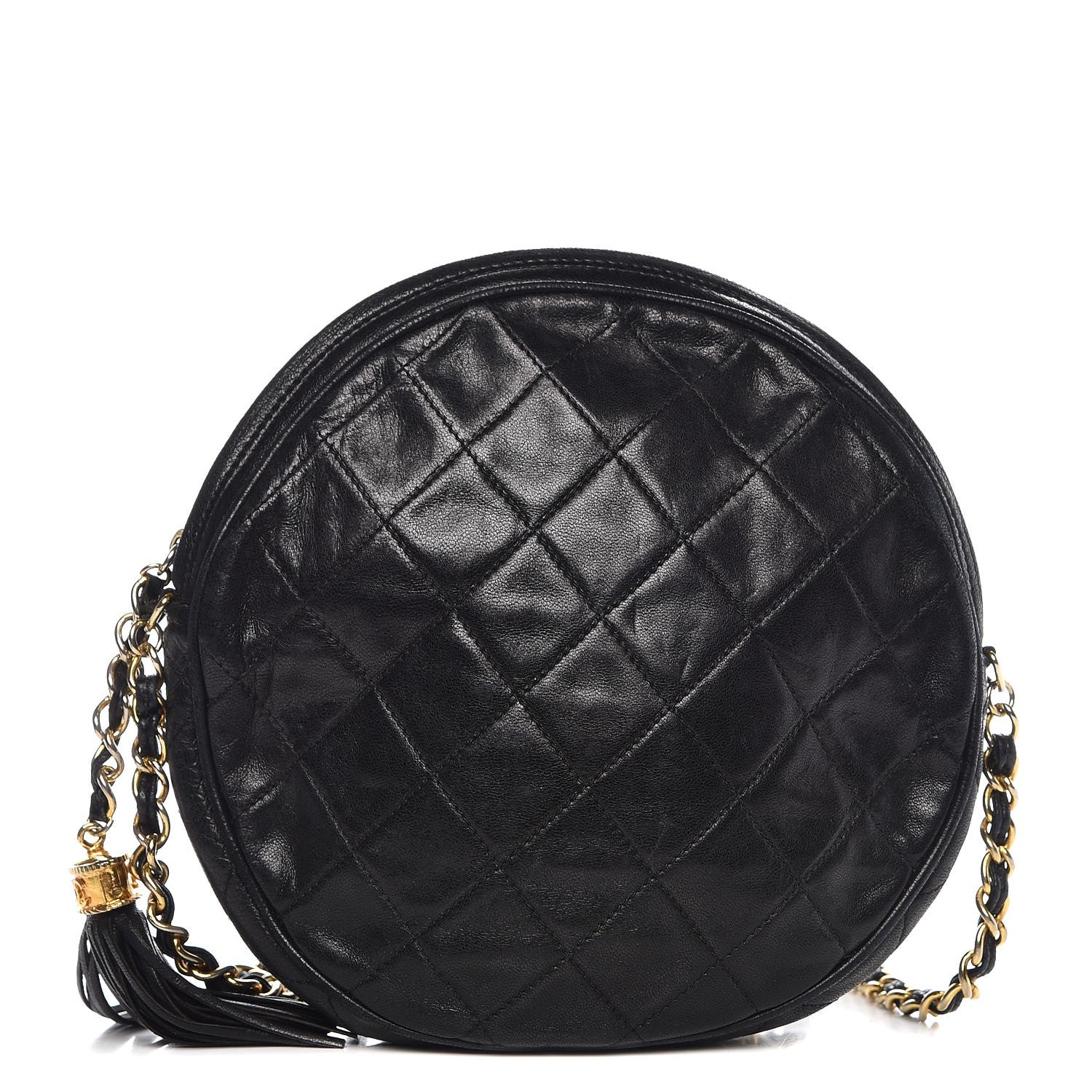 Chanel Lambskin Quilted Round Tassel Crossbody Bag Black 1 of 8