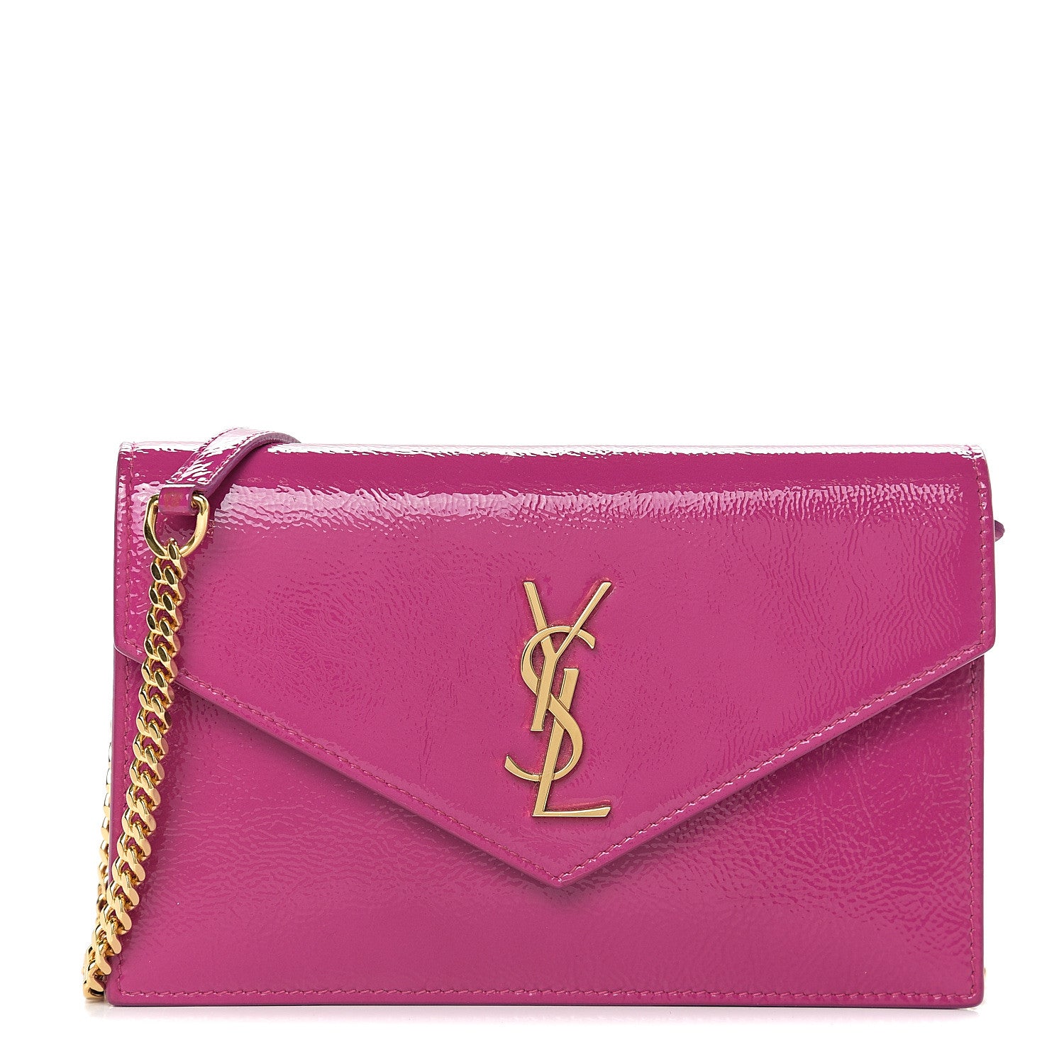 Saint Laurent Textured Patent Monogram Envelope Chain Wallet Electric Pink 1 of 9