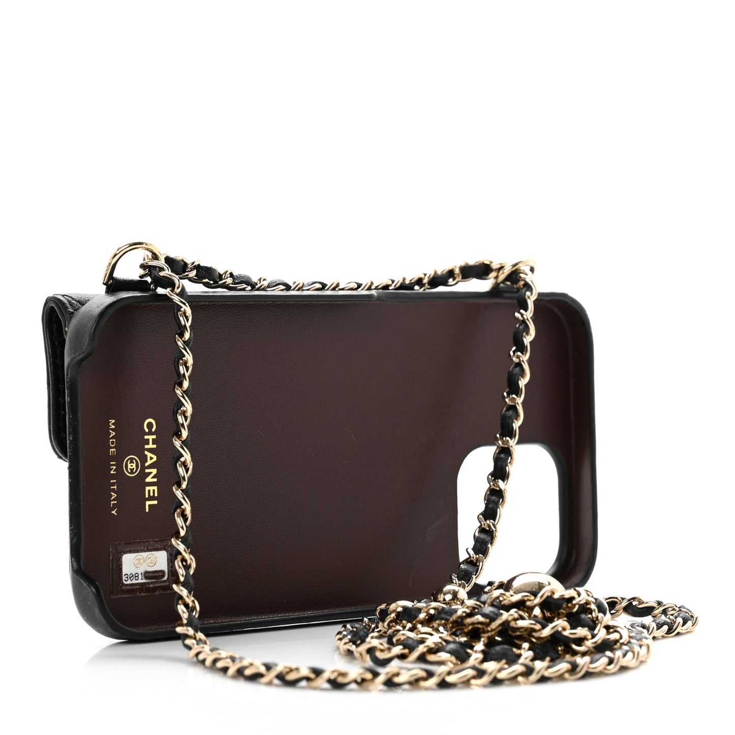 Lambskin Quilted iPhone XII Pro Holder With Chain Black