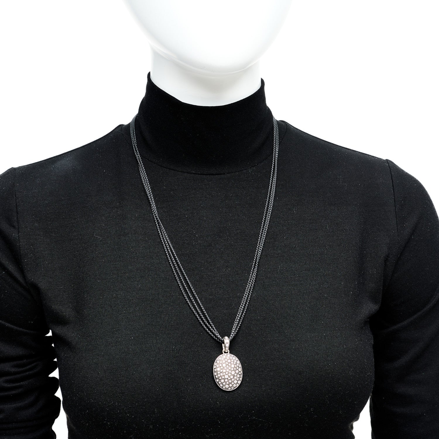 David Yurman Sterling Silver Diamond Midnight Melange Oval Enhancer Pendant Necklace 2 of 5