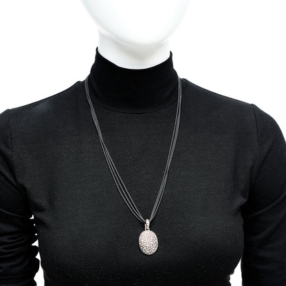 David Yurman Sterling Silver Diamond Midnight Melange Oval Enhancer Pendant Necklace 2 of 5
