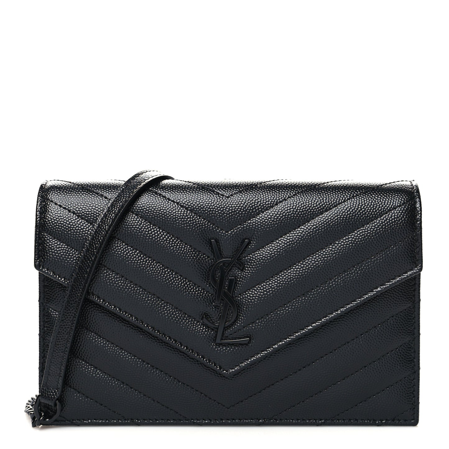 Grain De Poudre Matelasse Chevron Monogram Monochrome Envelope Chain Wallet Black