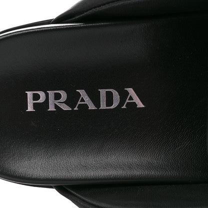 Prada Nappa Soft Padded Metal Triangle Logo Lug Sole 20mm Mules 38 Black 7 of 9