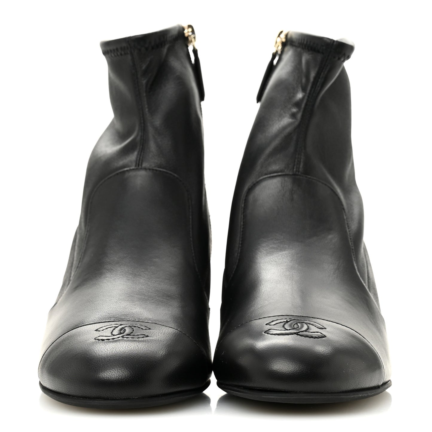 Stretch Lambskin Cap Toe CC Uniform Short Boots 40 Black