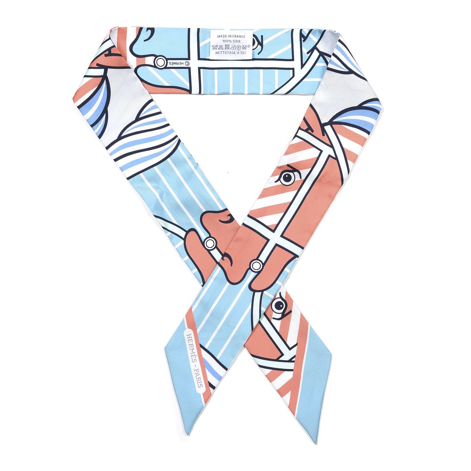 Hermes Silk Quadrige Twilly Aqua Vieux Rose Blue Jean 1 of 4