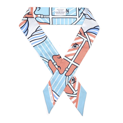 Hermes Silk Quadrige Twilly Aqua Vieux Rose Blue Jean 1 of 4