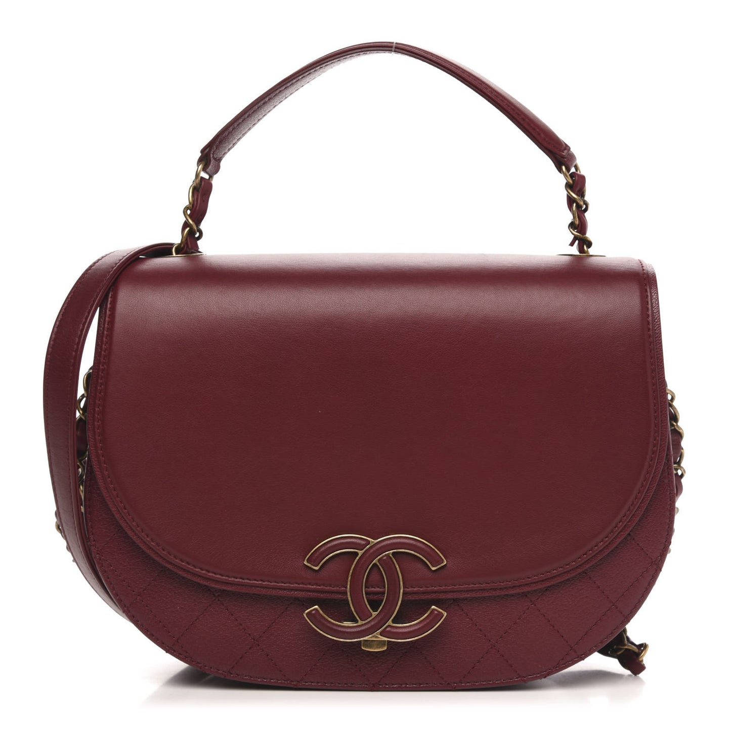 Shiny Calfskin Goatskin Quilted Medium Coco Curve Messenger Flap Burgundy