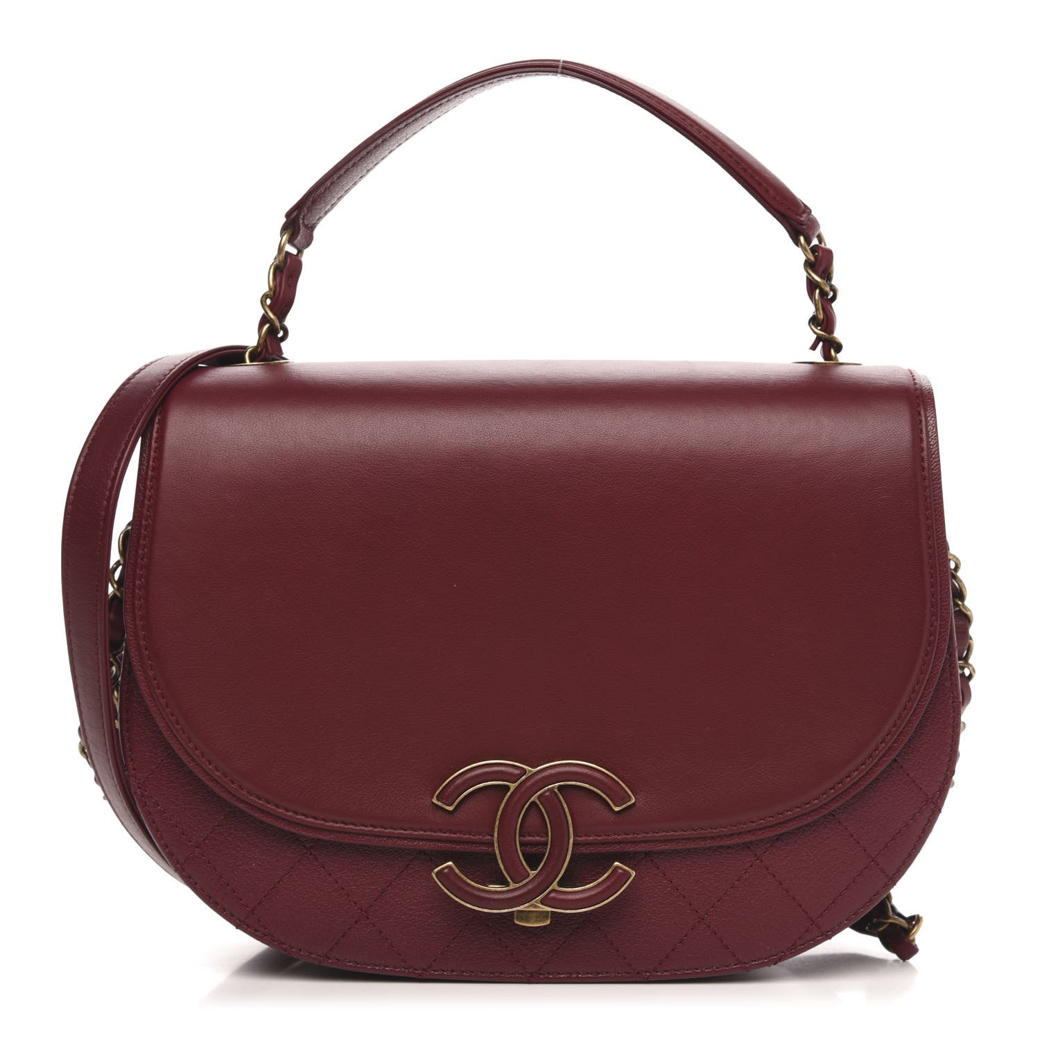 Chanel Shiny Calfskin Goatskin Quilted Medium Coco Curve Messenger Flap Burgundy 1 of 11