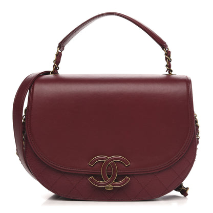 Chanel Shiny Calfskin Goatskin Quilted Medium Coco Curve Messenger Flap Burgundy 1 of 11
