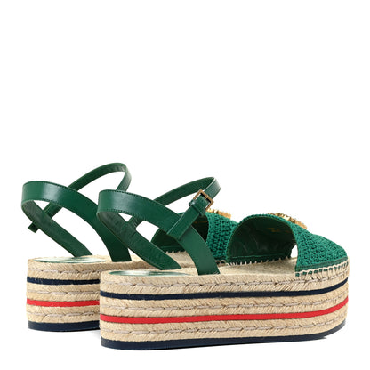 Gucci Cotton Malaga Kid Crochet Pearly GG Lilibeth Espadrille Platform Sandals 39.5 Emerald 5 of 13