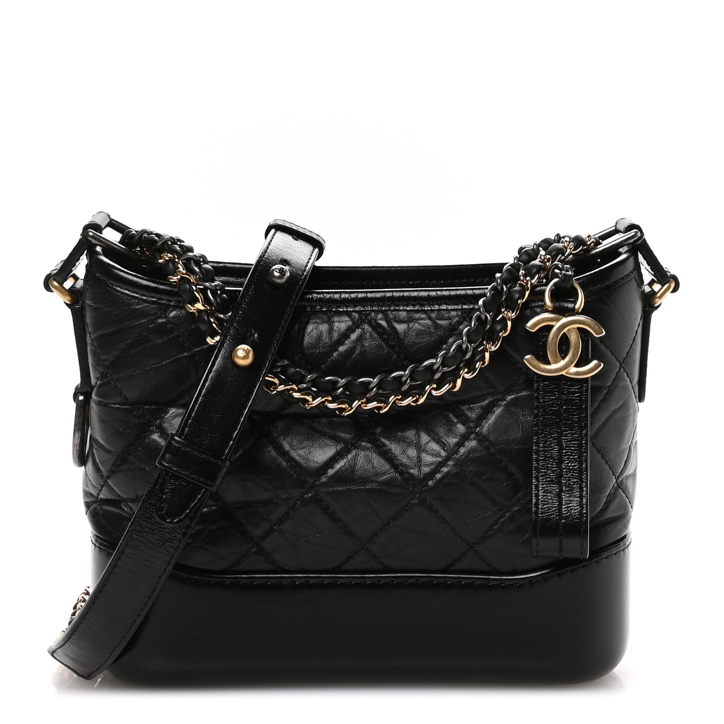Aged Calfskin Quilted Small Gabrielle Hobo Black