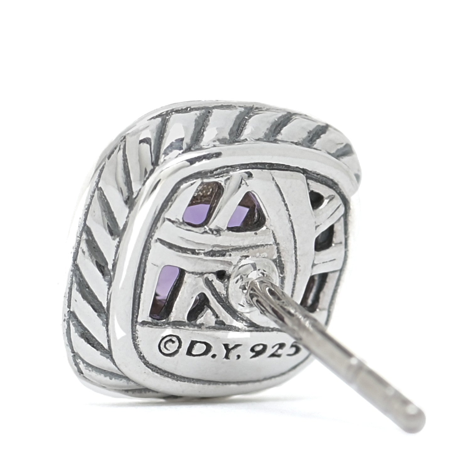 David Yurman Sterling Silver Diamond Amethyst 5mm Petite Albion Earrings 5 of 5