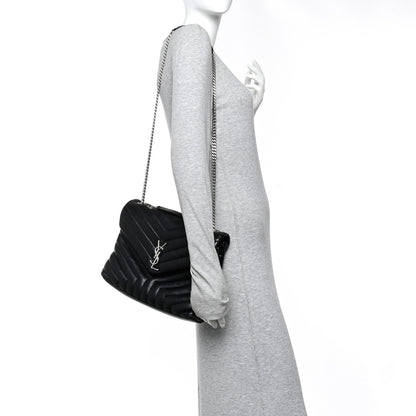 Saint Laurent Calfskin Y Quilted Monogram Medium Loulou Chain Satchel Black 2 of 11