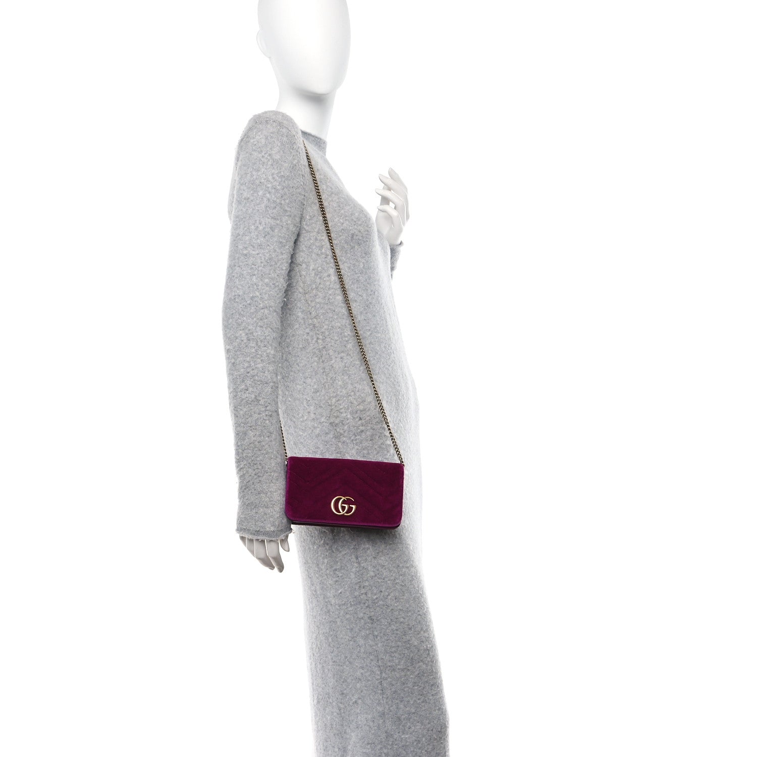 Gucci Velvet Matelasse GG Marmont Mini Bag Fuchsia Violet Cyclamen 2 of 9