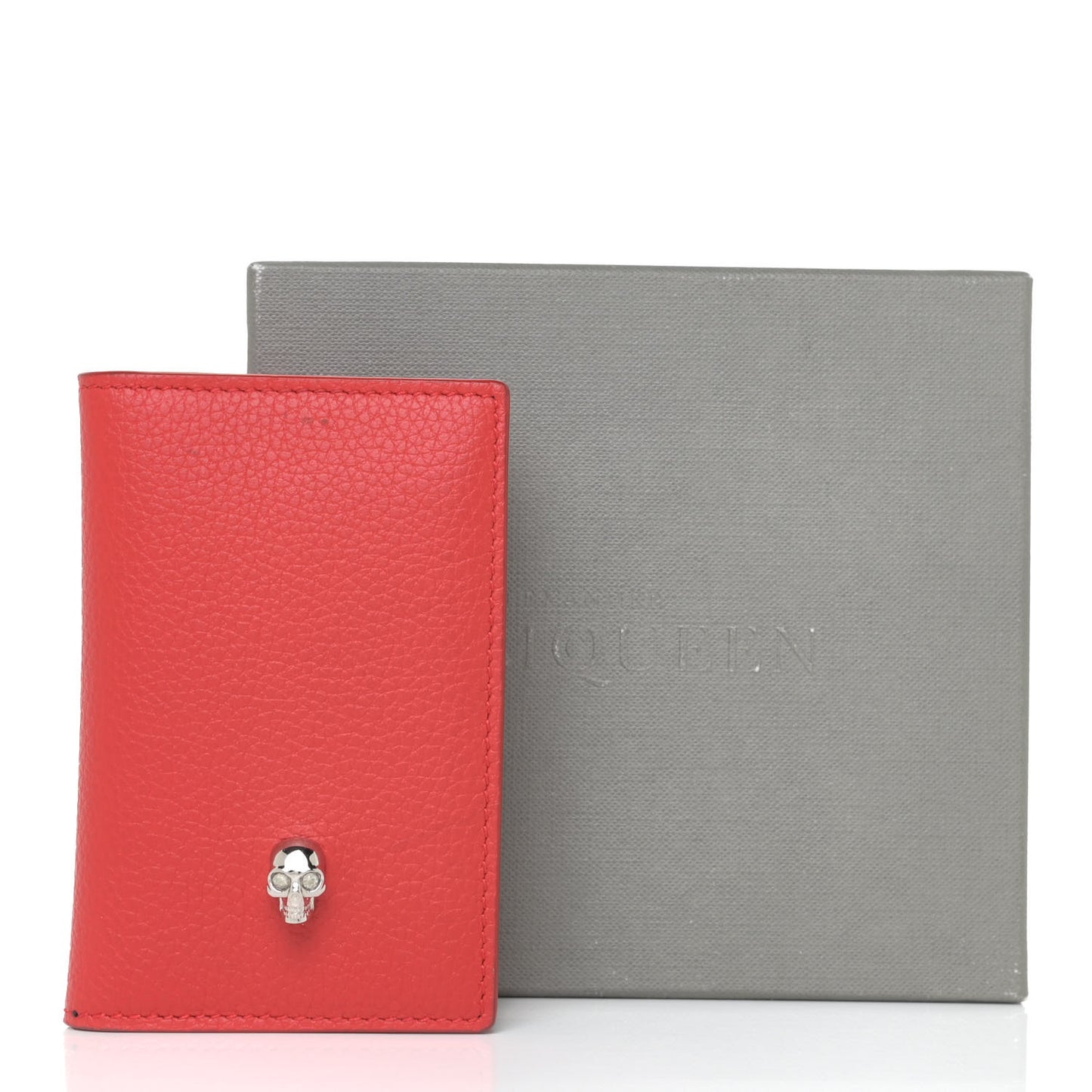 Grained Calfskin Small Skull Pocket Organizer Red