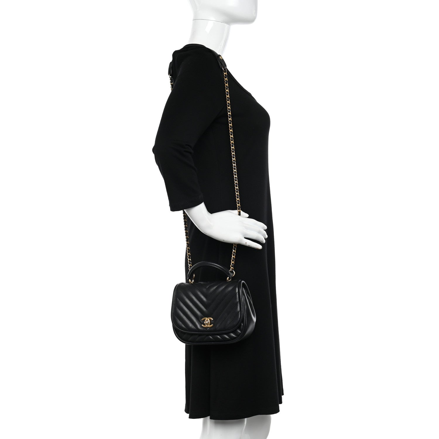 Chanel Lambskin Reverse Chevron Quilted Mini Round Top Handle Flap Black 2 of 11