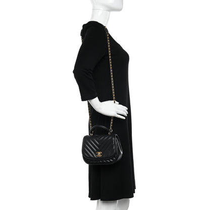 Chanel Lambskin Reverse Chevron Quilted Mini Round Top Handle Flap Black 2 of 11