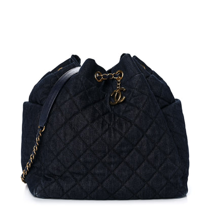 Chanel Washed Denim Quilted Small Urban Spirit Drawstring Bag Dark Blue 1 of 12