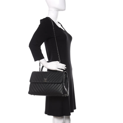 Chanel Caviar Chevron Quilted Medium Coco Handle Flap Black 2 of 11