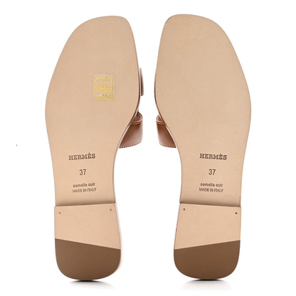 Hermes Box Calfskin Oran Sandals 37 Gold 5 of 9
