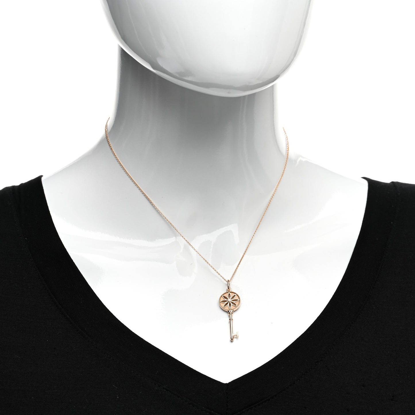 18K Rose Gold Diamond Small Daisy Key Pendant Necklace