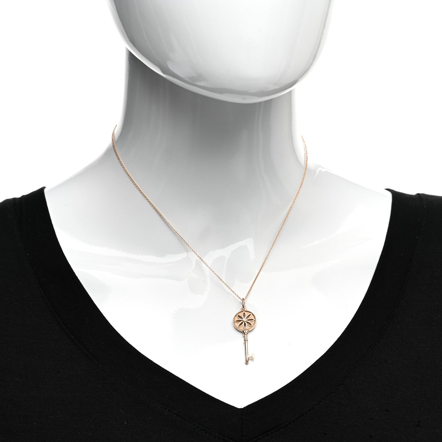 Tiffany 18K Rose Gold Diamond Small Daisy Key Pendant Necklace 2 of 5