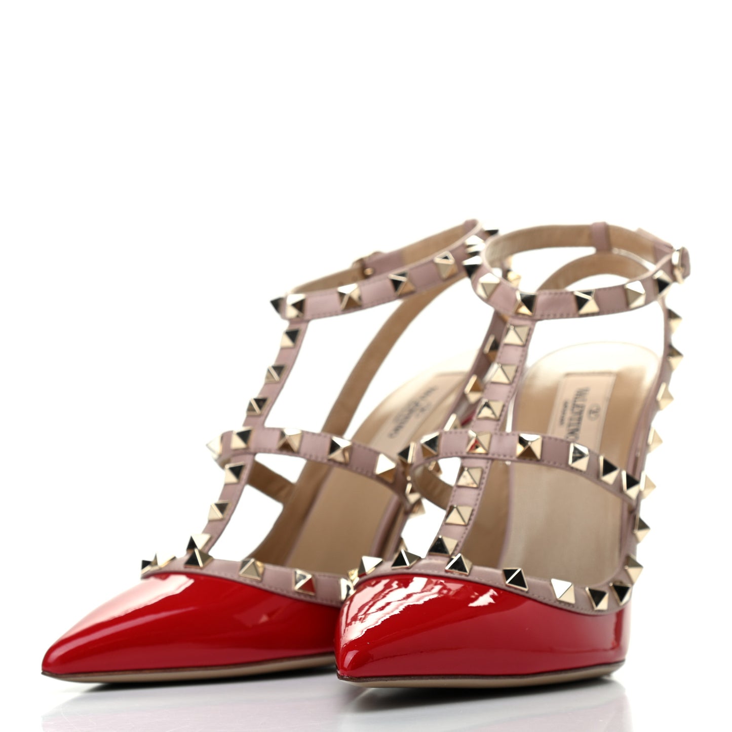Patent Nappa Rockstud Ankle Strap 100mm Pumps 39.5 Rosso Valentino Poudre