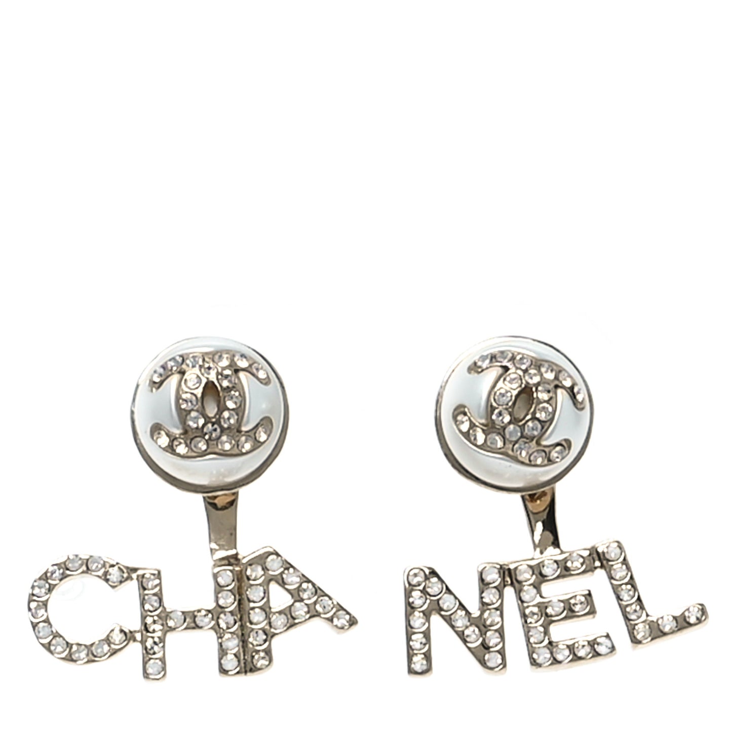 Pearl Crystal Logo Earrings Gold Pearly White