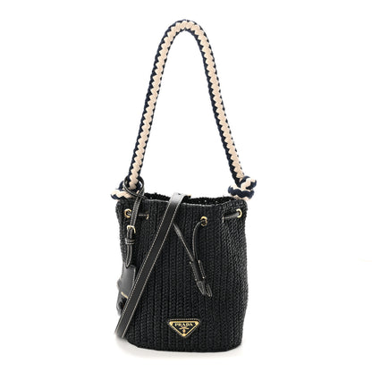 Prada Yarn Raffia Effect Crochet Mini Bucket Bag Black 1 of 9