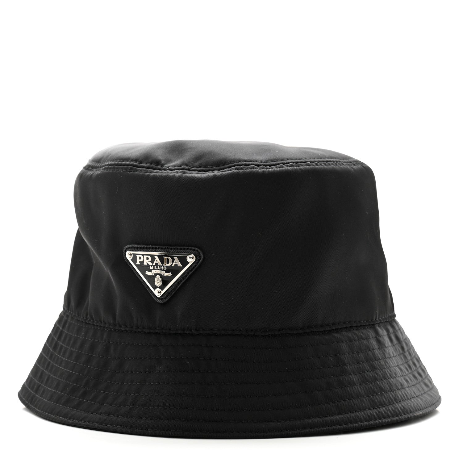 Prada Nylon Metal Triangle Logo Womens Bucket Hat M Black 1 of 10