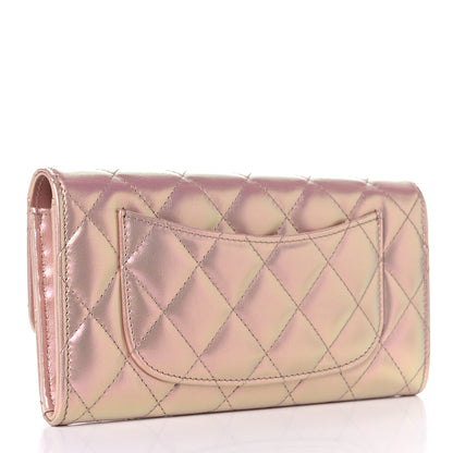 Chanel Iridescent Calfskin Quilted Large Gusset Flap Wallet Pink 3 of 10