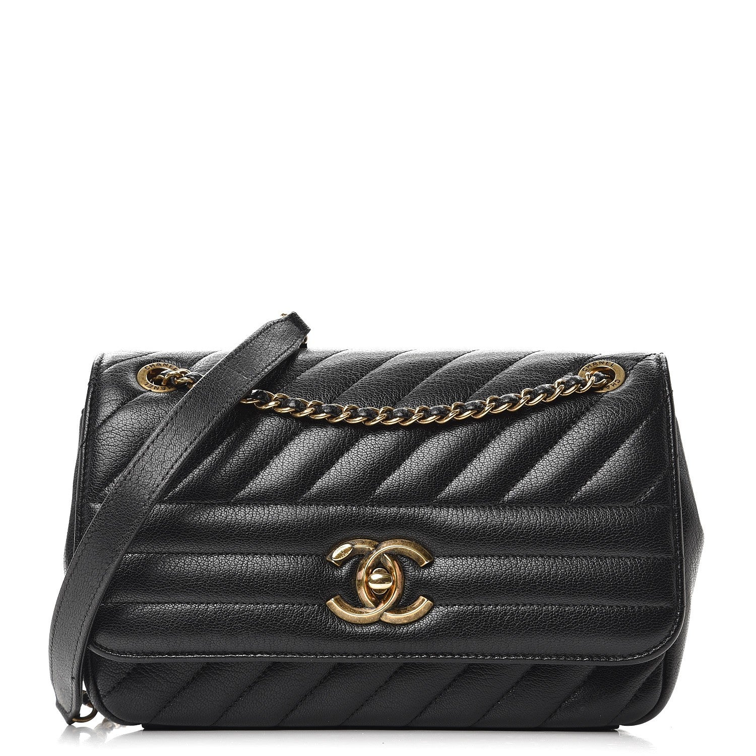 Chanel Shiny Goatskin Diagonal Quilted Small Flap Black 1 of 11