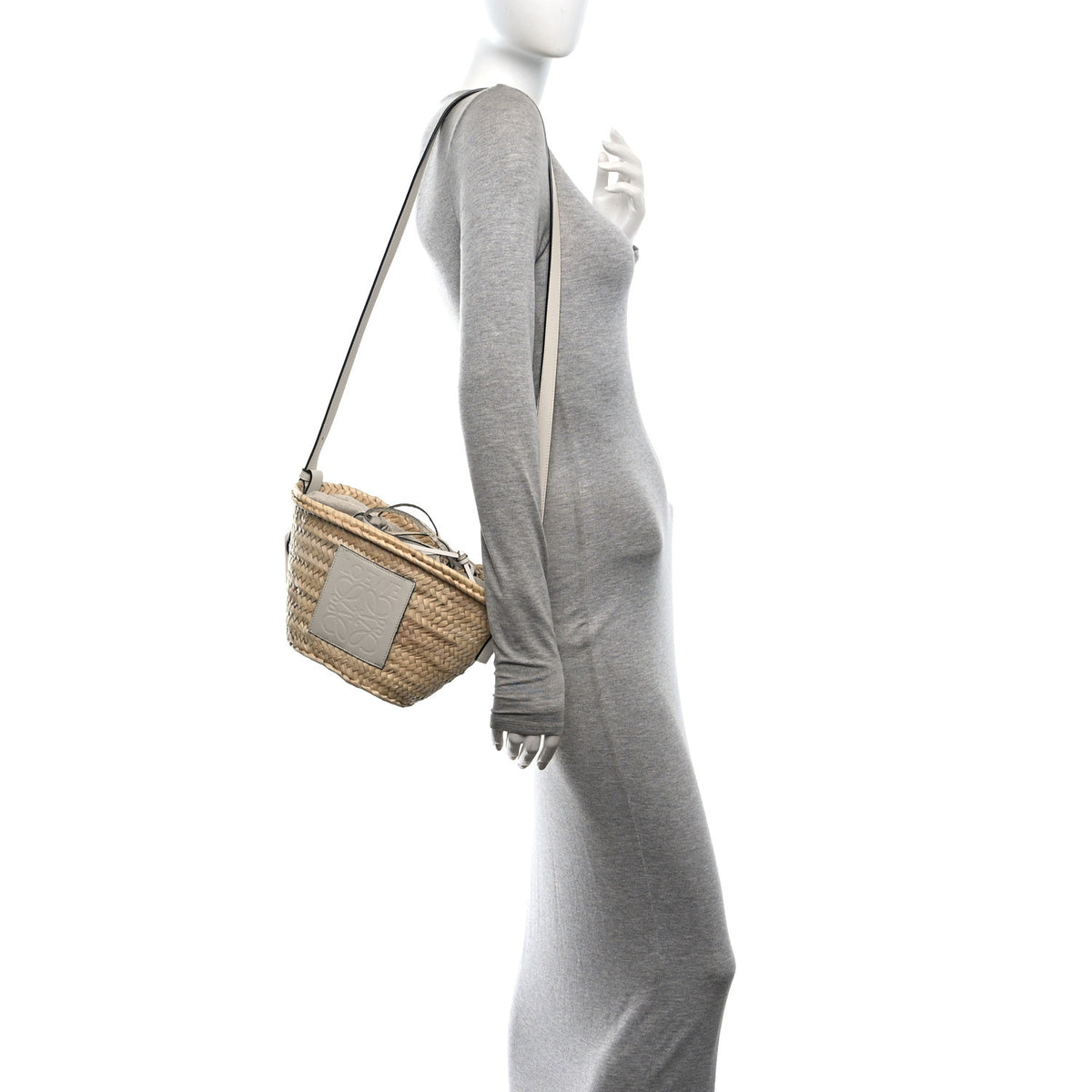 Raffia Drawstring Basket Tote Bag Natural White