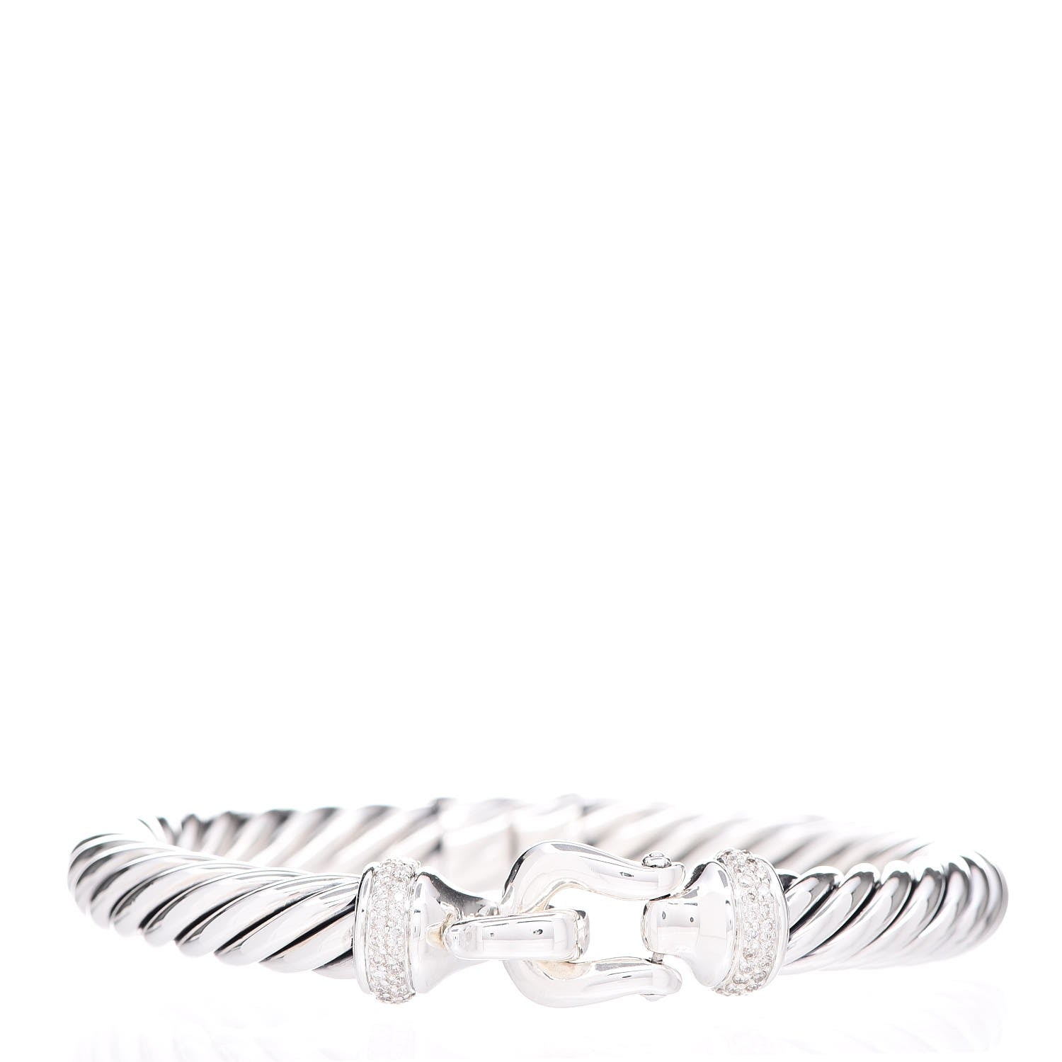 David Yurman Sterling Silver Diamond 8.5mm Cable Buckle Bracelet 1 of 5