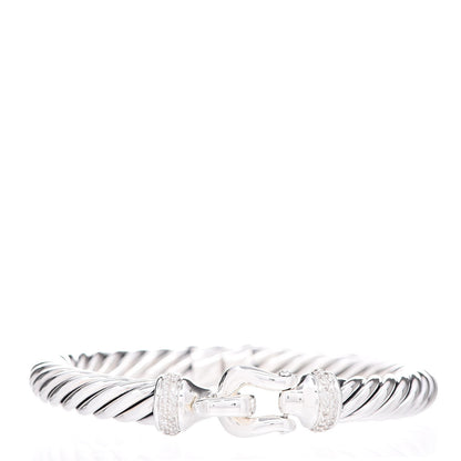 David Yurman Sterling Silver Diamond 8.5mm Cable Buckle Bracelet 1 of 5