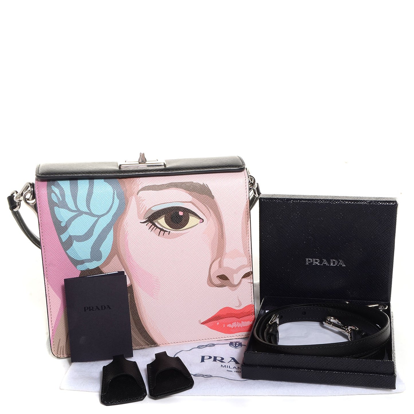 Saffiano Face Art Shoulder Bag Alabaster Nero Black