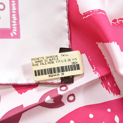 Hermes Silk Gavroche L Annee du Buffle Pocket Square Scarf Rose Pale Rose Vif Lie De Vin 4 of 4
