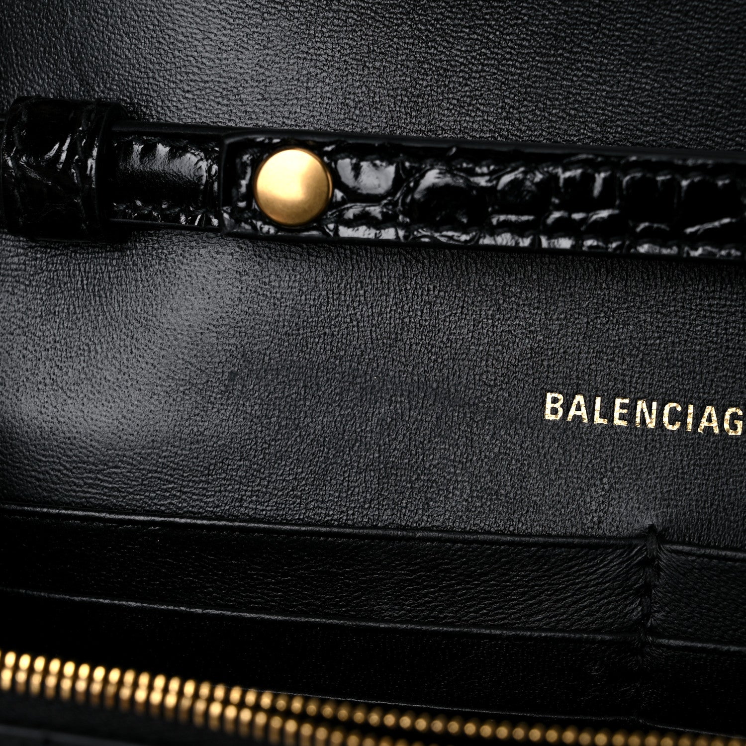 Balenciaga Shiny Calfskin Crocodile Embossed Hourglass Chain Bag Black 8 of 13