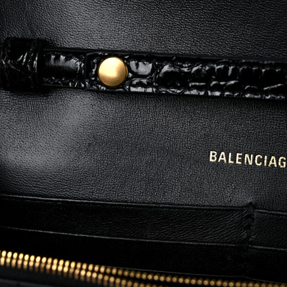 Balenciaga Shiny Calfskin Crocodile Embossed Hourglass Chain Bag Black 8 of 13