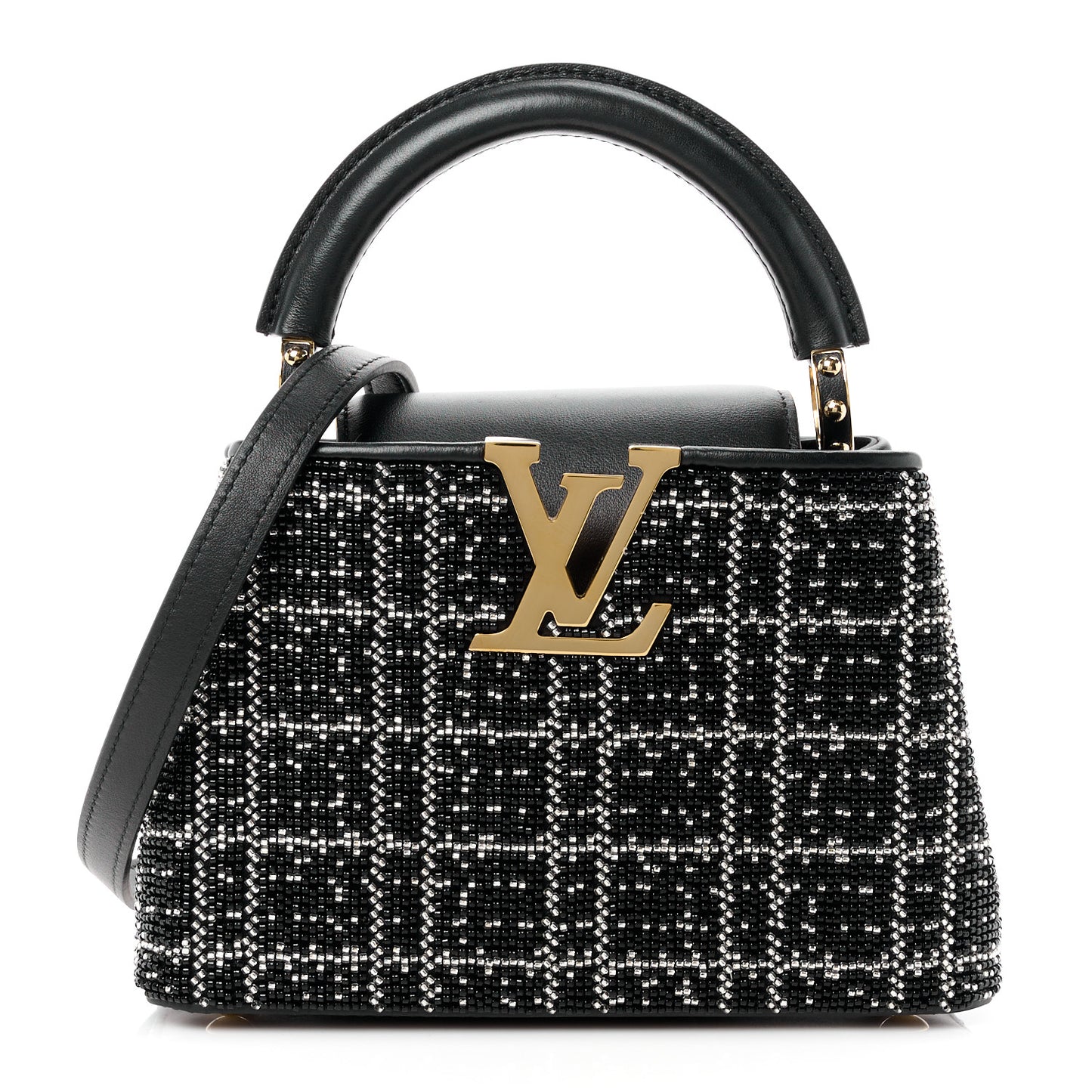 Bead Satin Embroidered Mini Capucines Black