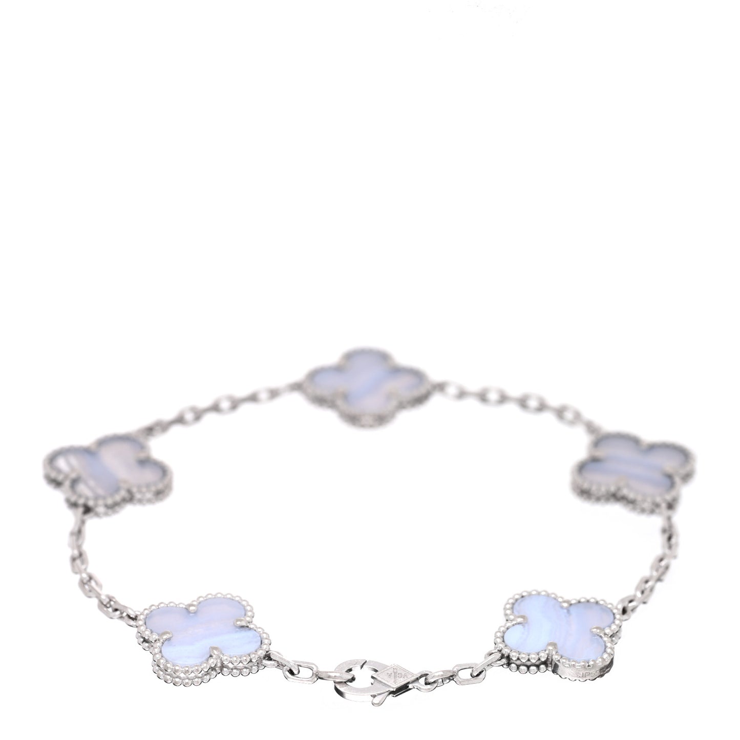 18K White Gold Chalcedony 5 Motifs Vintage Alhambra Bracelet