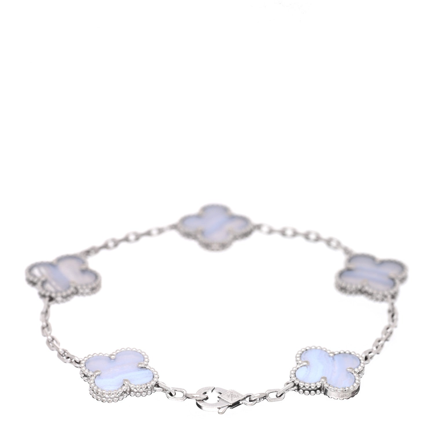 Van Cleef & Arpels 18K White Gold Chalcedony 5 Motifs Vintage Alhambra Bracelet 2 of 4