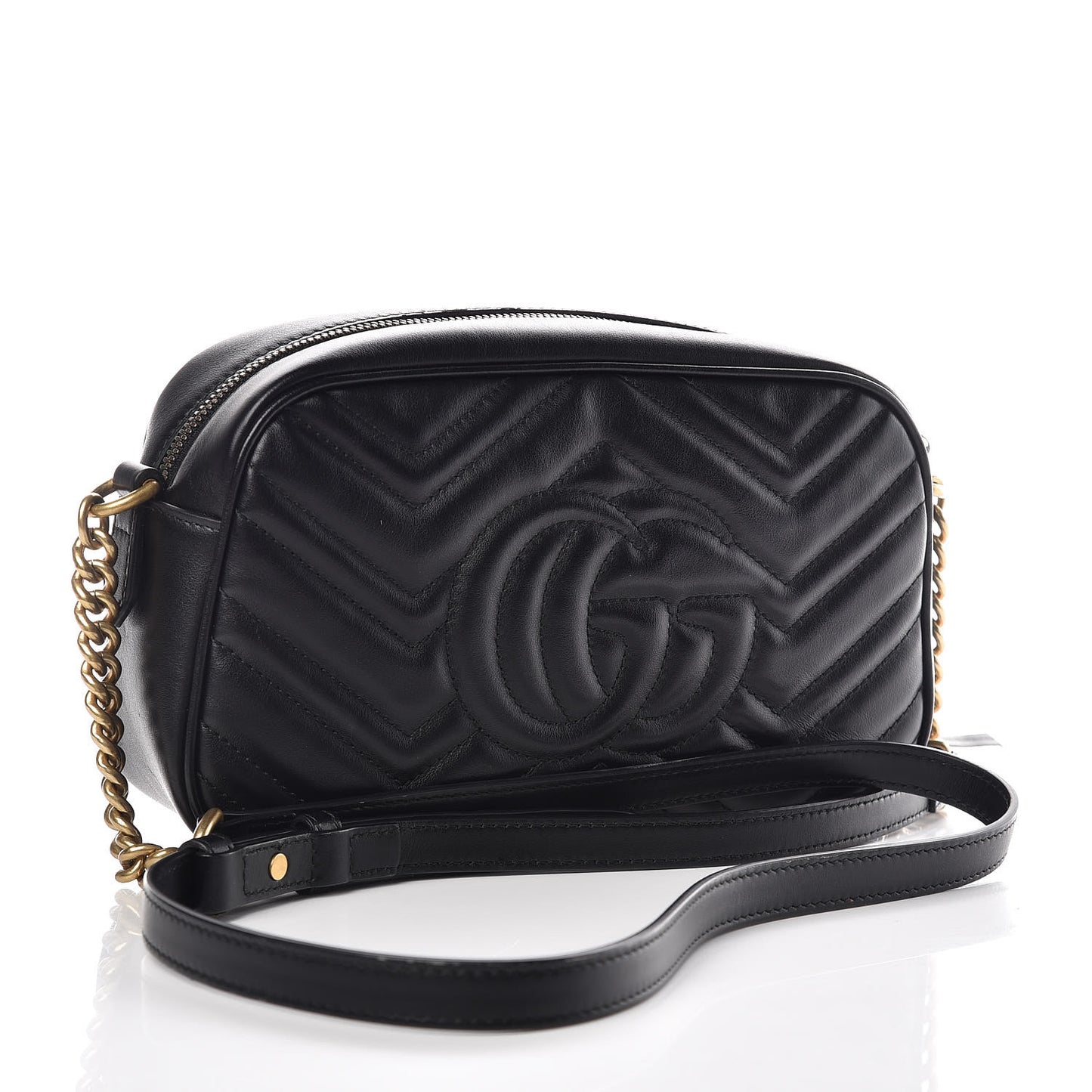 Calfskin Matelasse Small GG Marmont Chain Shoulder Bag Black