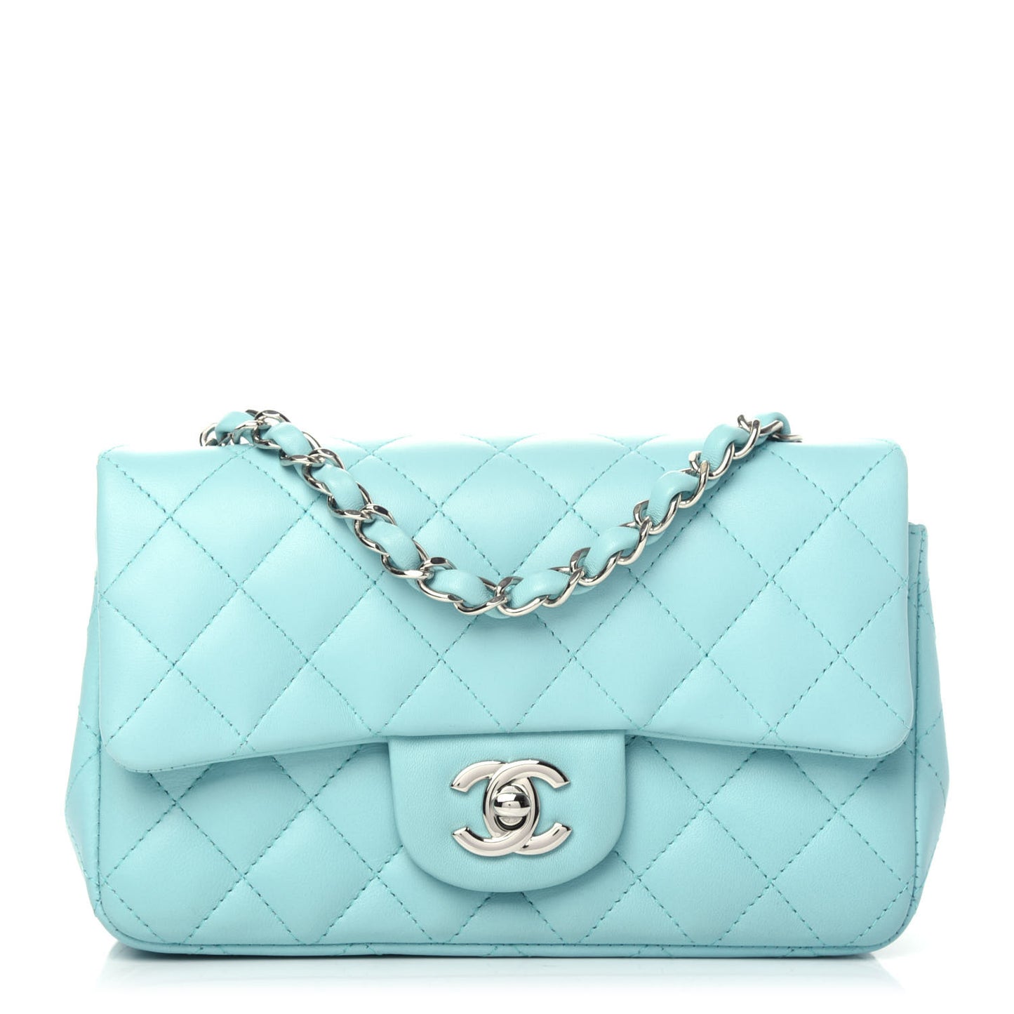 Lambskin Quilted Mini Rectangular Flap Light Blue