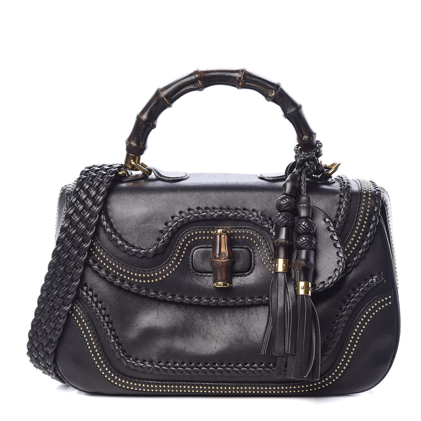 Calfskin New Bamboo Large Top Handle Bag Black